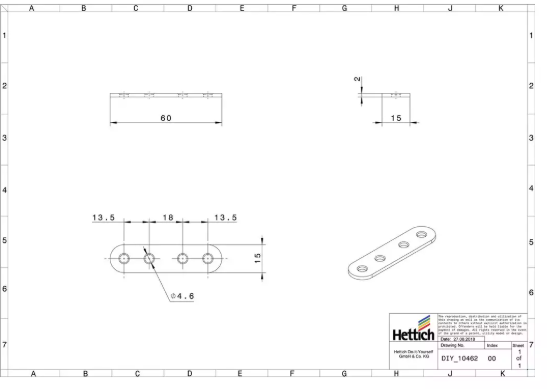Hettich Verbindungsblech weiss, 60 x 15mm - Diverse Möbelbeschläge und Zubehör