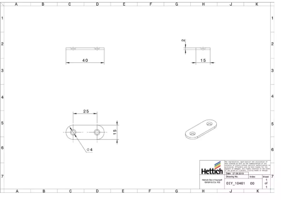 Hettich Verbindungsblech verzinkt, 15 x 40mm, Stärke 2mm - Diverse Möbelbeschläge und Zubehör