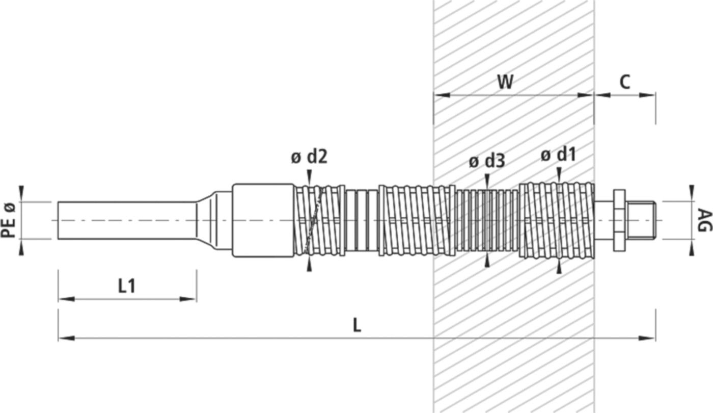 Mauerdurchführung PE-AG für GAS 6855 d 32mm - 1" L = 780mm - Hawle Hausanschluss- und Anbohrarmaturen