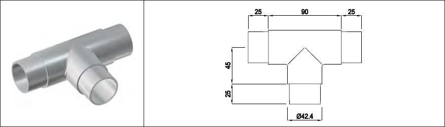 T-Stück 42.4 mm geschliffen 126573 - INOXTECH-Handlauf-/Geländer-System