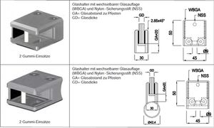 Glashalter eckige Form gerade mit Fase Chromstahl geschliffen 129756 - INOXTECH-Handlauf-/Geländer-System