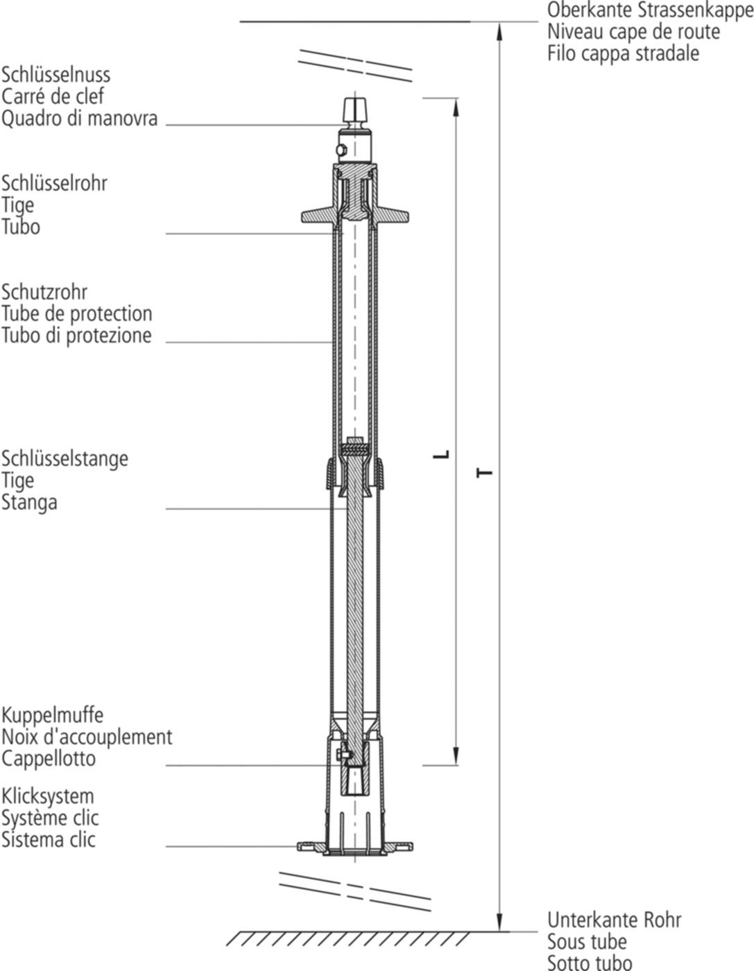 Einbaugarnitur, teleskopisch lang 9502 DN 100 GT = 1,52 - 2,12m - Hawle Schieberzubehör