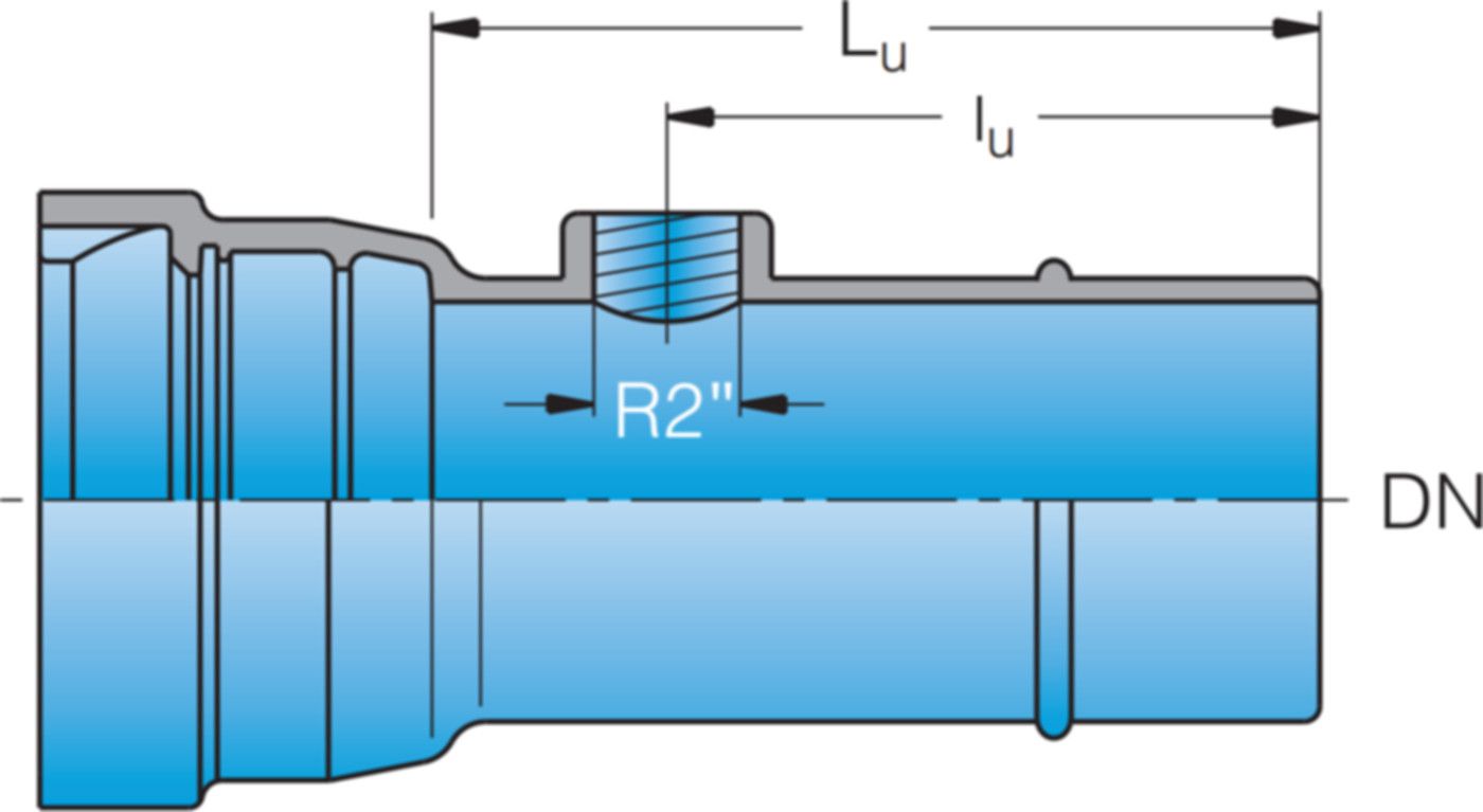 Spitzend/Muffenstück mit 2" IG Typ A System BLS DN 200 - Frischhut Steckmuffenformstücke