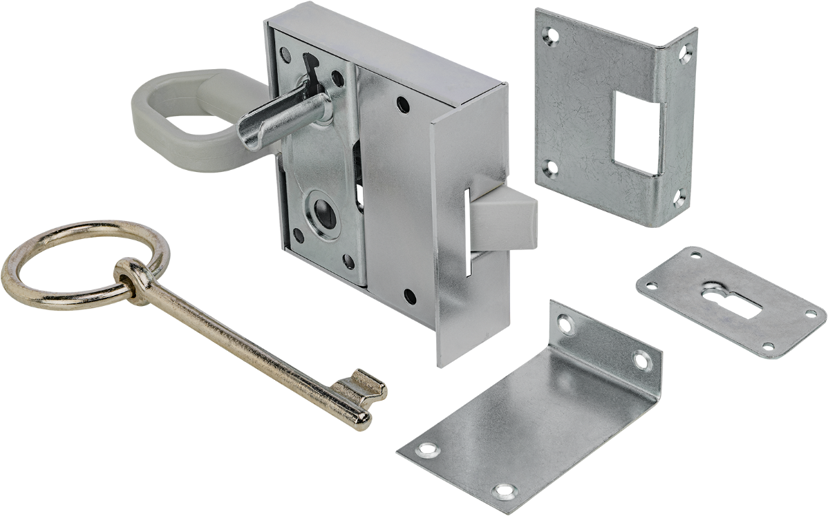 WEBI Stalltürschloss Partout, links/rechts 100x25mm, BB 75mm, Stahl verzinkt/Polyamid - Türschlösser und Zubehör