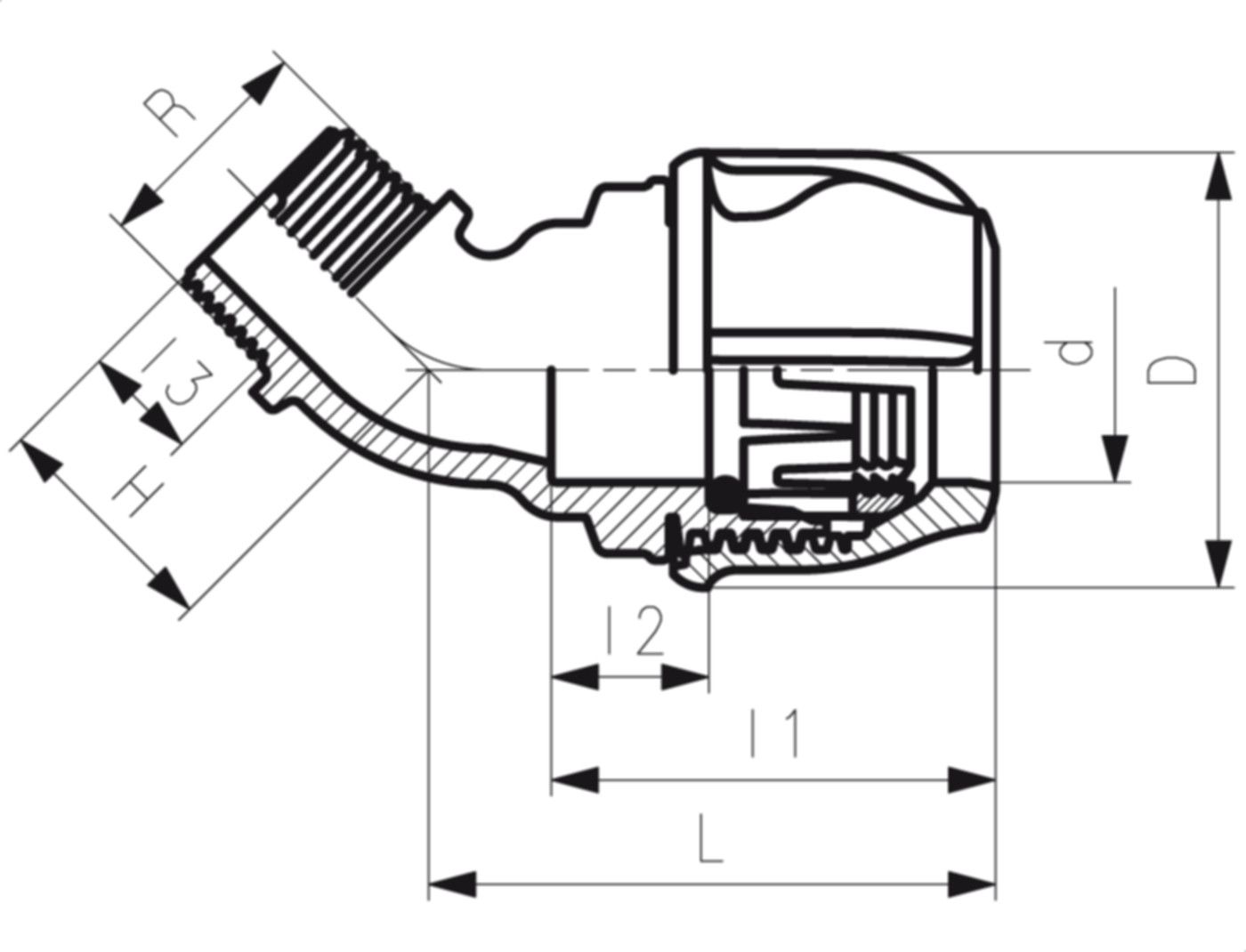 Übergangswinkel 45° mit Aussengewinde d 32mm - 1" 158 400 012 - GF iJoint-Klemmverbinder