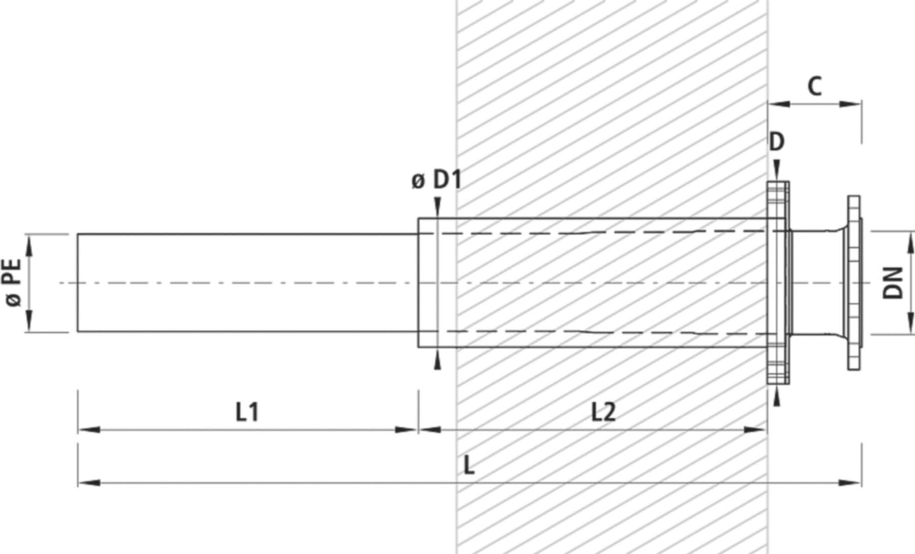 Mauerdurchführung FL-PE PN 10/16 6852 d 125mm - DN 100 - Hawle Hausanschluss- und Anbohrarmaturen