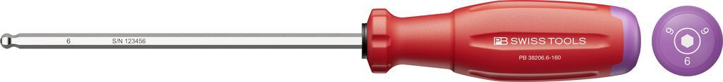 PB Kugelkopf-Stiftschlüssel, SwissGrip Evo PB 38206 , Gr. 6 , L=160mm , für M12 - M14 - Schraubenzieher