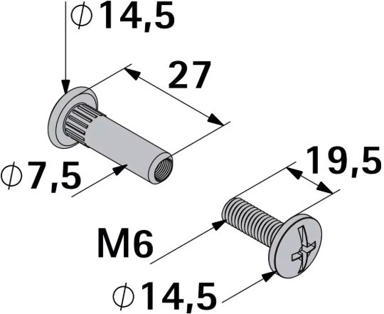 Hettich Verbindungsschraube Set vernickelt, mit Hülse, M6 x 30-42mm, à 4 Stk - Diverse Möbelbeschläge und Zubehör