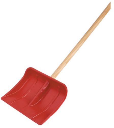 Kinder-Schneeschieber, Kunststoff B= 285mm, mit Holzstiel - Bauwerkzeuge