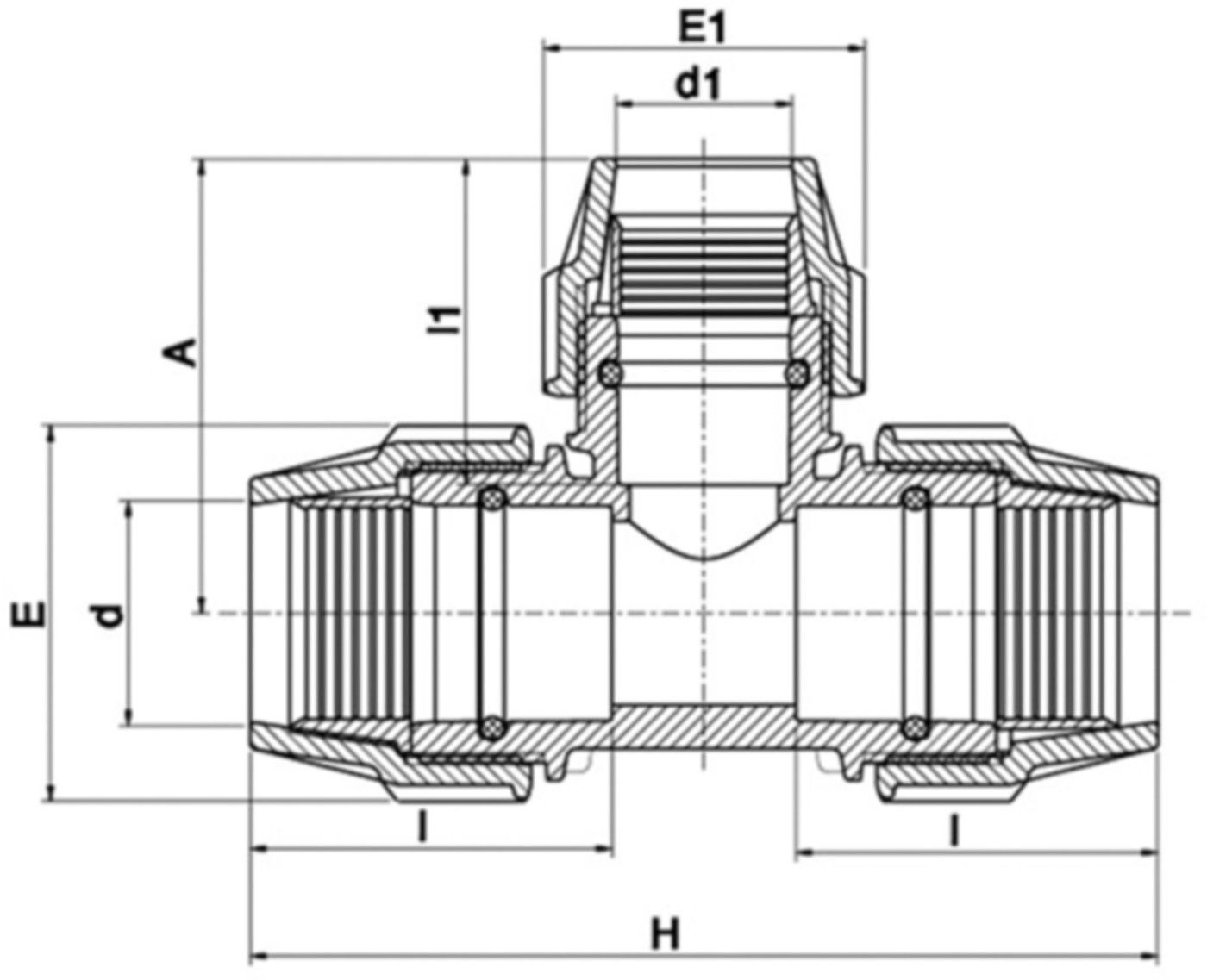T 90° reduziert 7340 63mm- 40mm- 63mm - Plasson-Klemmfittinge
