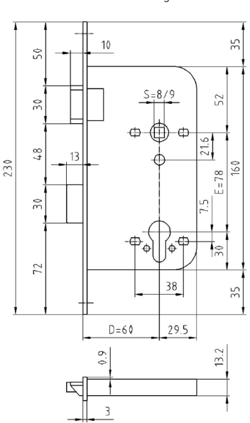 GLUTZ Einsteckschloss 1106, RZ-W 78mm 230/18/3mm, DIN links, DM 80mm - Türschlösser und Zubehör