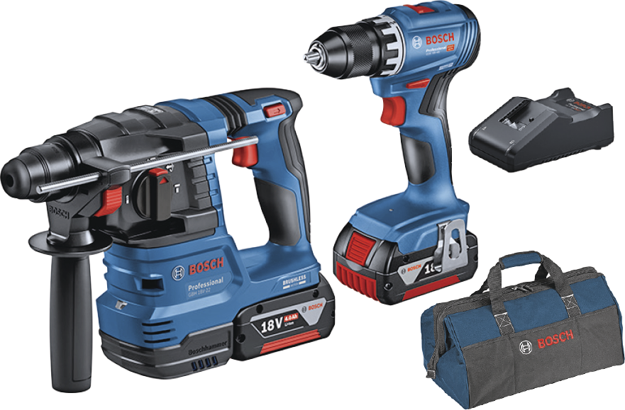 BOSCH Profi-Set mit 2x18V-Werkzeugen +2x4.0Ah + Schnellladegerät, Geräte in Tasche - Bosch Elektrowerkzeuge