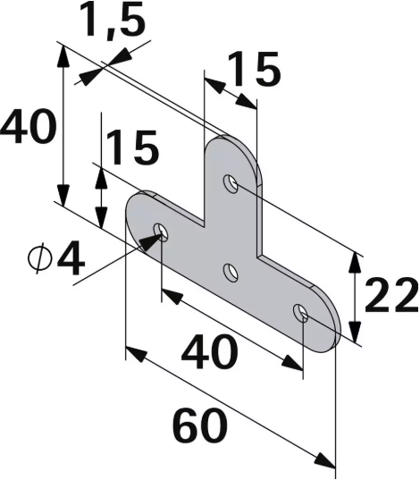Hettich Flachverbinder verzinkt, 15 x 40 x 60mm, Stärke. 1.5mm, T-Form - Diverse Möbelbeschläge und Zubehör