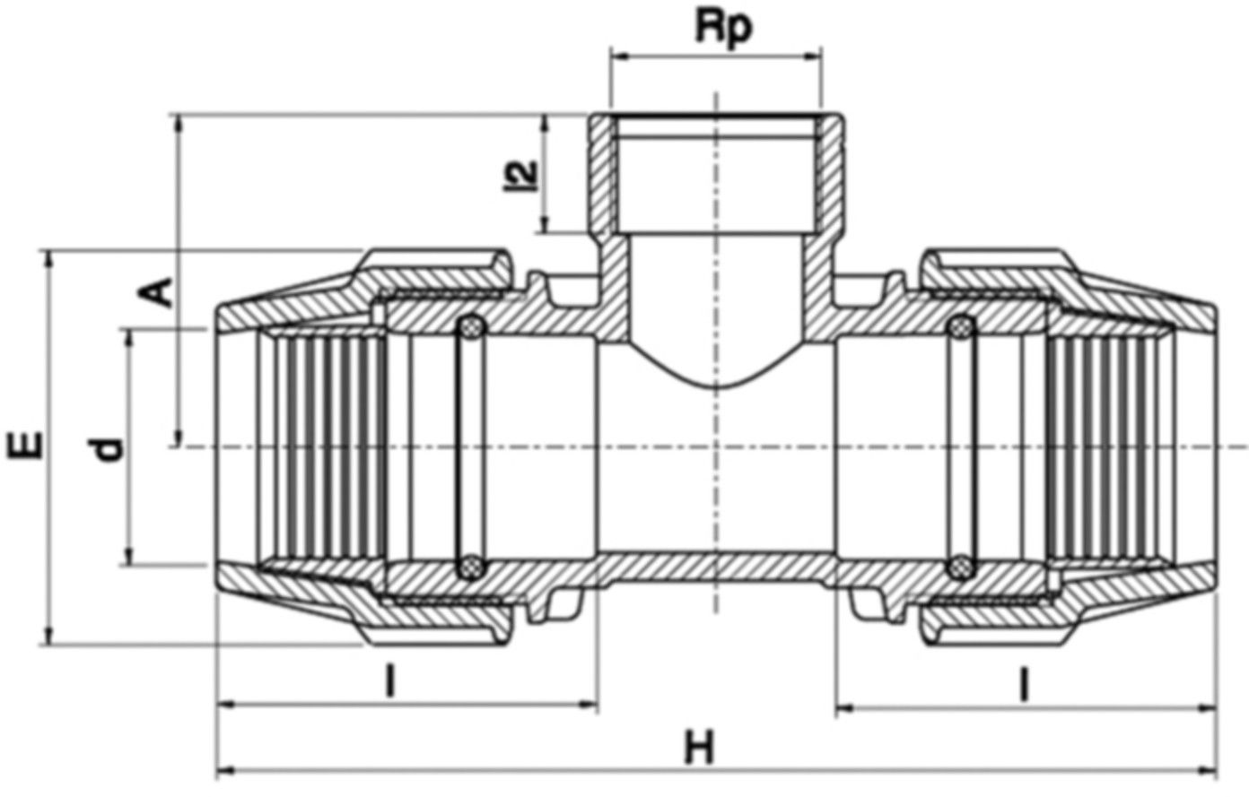 T-Stück 90° mit IG 7140 d 32mm - 1 1/4" - Plasson-Klemmfittinge