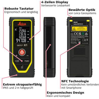 LEICA Disto X1 Reichweite 0.05-100m, IP65 - Längenmessen
