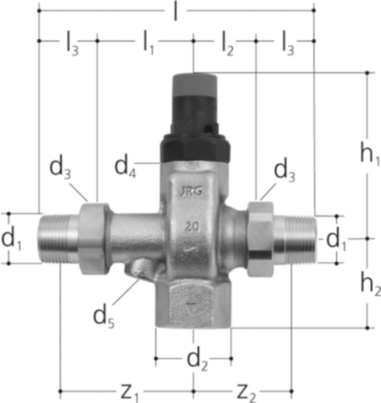 Sicherheitsgruppe 3/4" DN20 2200.320 mit Verschraubungen Messing - JRG Armaturen