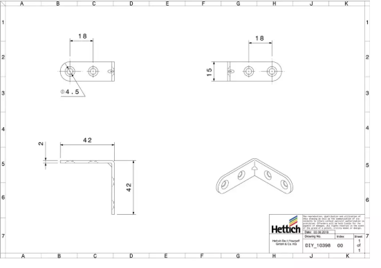 Hettich Stuhlwinkel weiss, 40 x 40 x 15mm - Diverse Möbelbeschläge und Zubehör