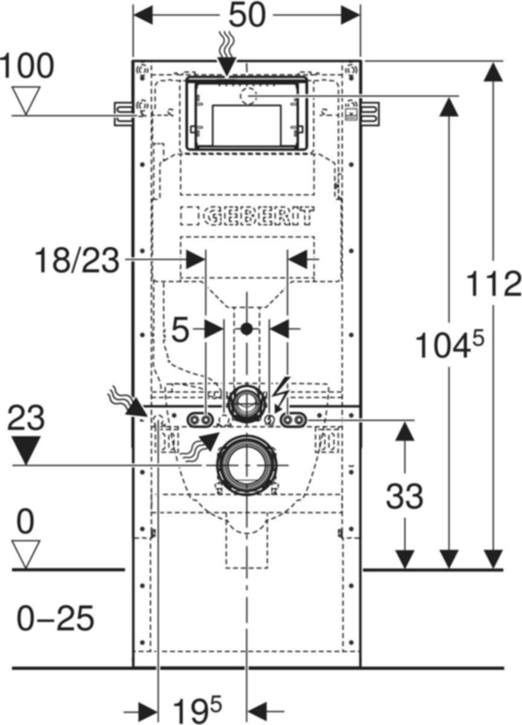 Wand-WC-Element Sigma 440.302.00.3 Typ 112 für Massivbau, Betätigung von vorne - Geberit-Duofix