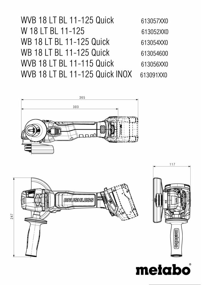 Akku-Winkelschleifer WB 18 LT BL 11-125 Quick 18V, Ø-Scheiben 125mm, 2x 5.5 Ah + ASC145 - Metabo Elektrowerkzeuge