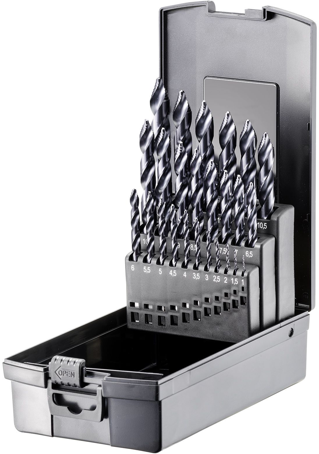 FORTEC Spiralbohrer Satz DIN 338, 25-tlg. Ø1.0-13.0 x 0.5mm, HSSE-Co5, mit TiAlN-Stufenspitz - Bohren