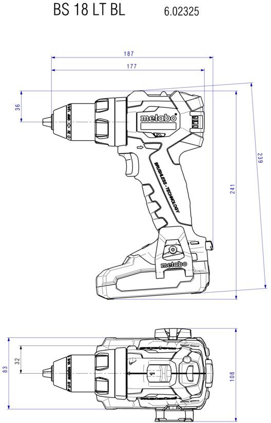 Akku-Bohrschrauber BS 18 LT BL 18V, 1.5-13mm, 34/60Nm , Solo in MetaBOX 145 - Metabo Elektrowerkzeuge