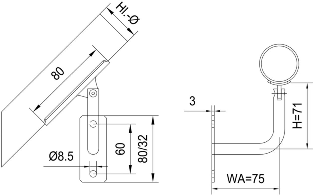 Geschw Wandkonsole eck vert bewegl vers HI. 33.7/ 12 mm links geschl. 1.4301 - INOXTECH-Handlauf-/Geländer-System