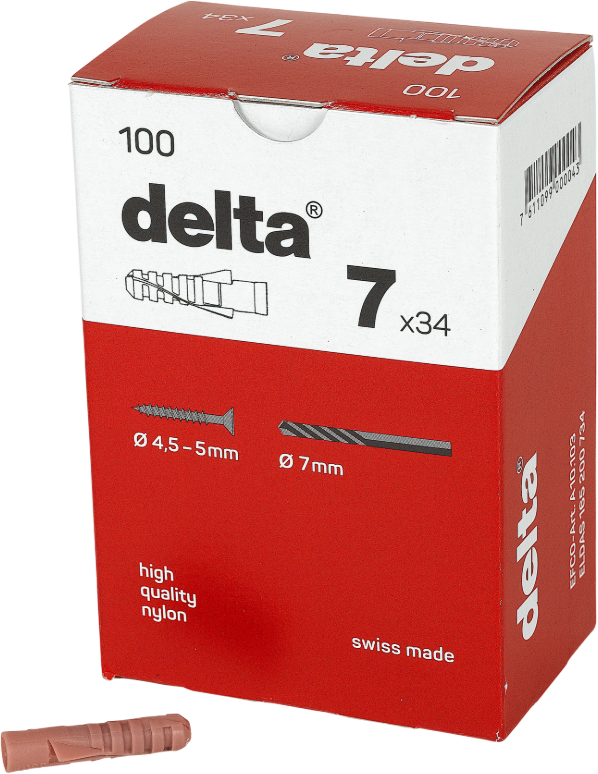 DELTA Spiraldübel, Nylon Ø 7mm, L= 34mm, A 10.103 - Diverse Dübel