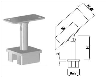 Steckkonsole bewegl mit quadr Rohrkappe Pfos 40mm,ger. Aufl,H100mm,geschl,1.4302 - INOXTECH-Handlauf-/Geländer-System
