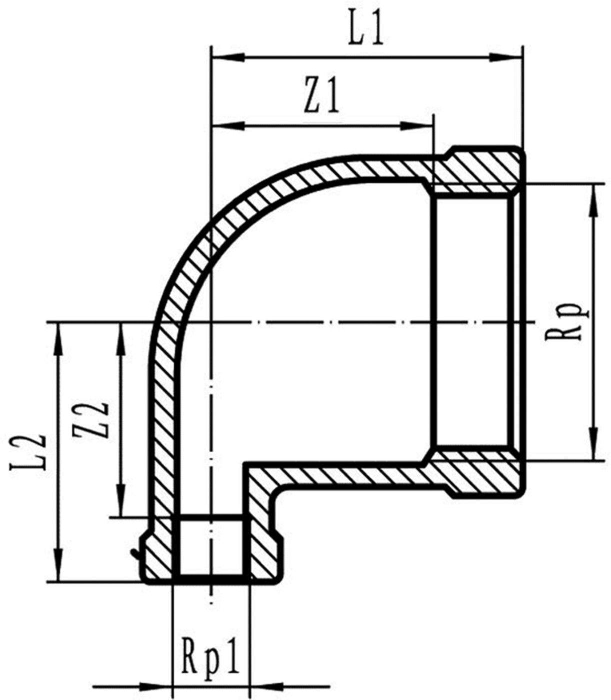 Inox-Winkel 90° IG/IG 3/4"- 3/8" 1090 - Rostfreie Gewindefittings