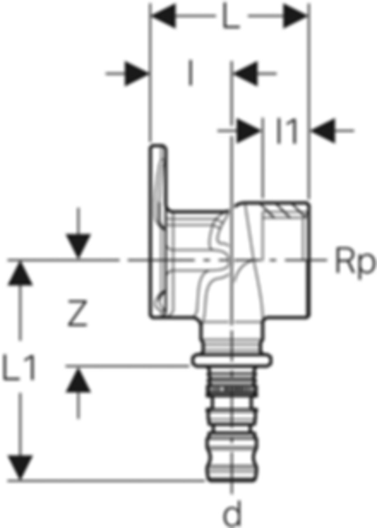 Anschlusswinkel 90° 20mm- 3/4" L1=52mm unterputz 602.294.00.5 - Geberit-Mepla-Formstücke