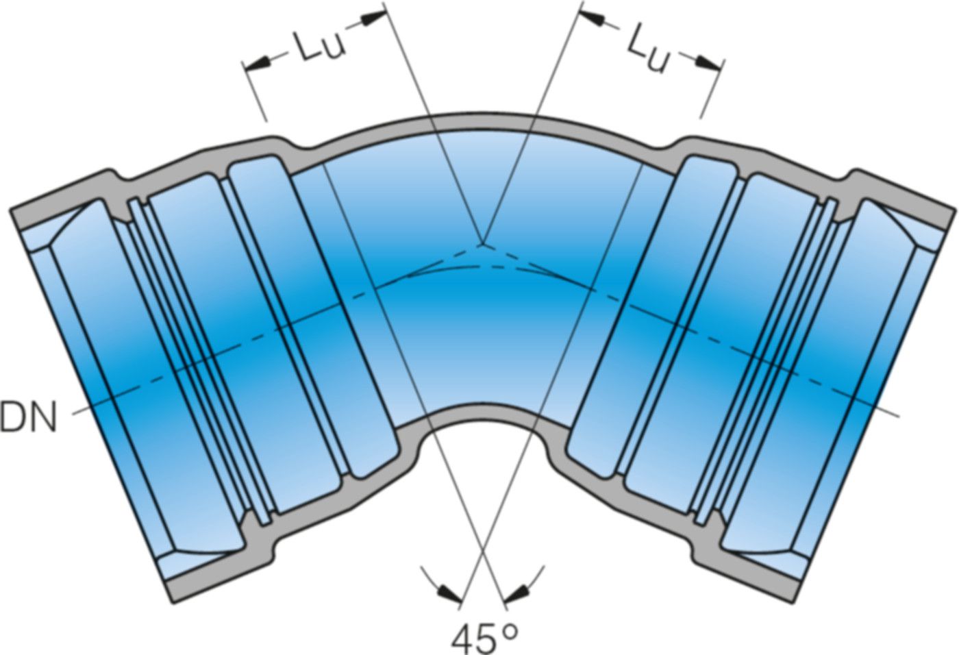 Muffe-Muffe-Bogen MMK 45° System BLS DN 400 - Frischhut Steckmuffenformstücke