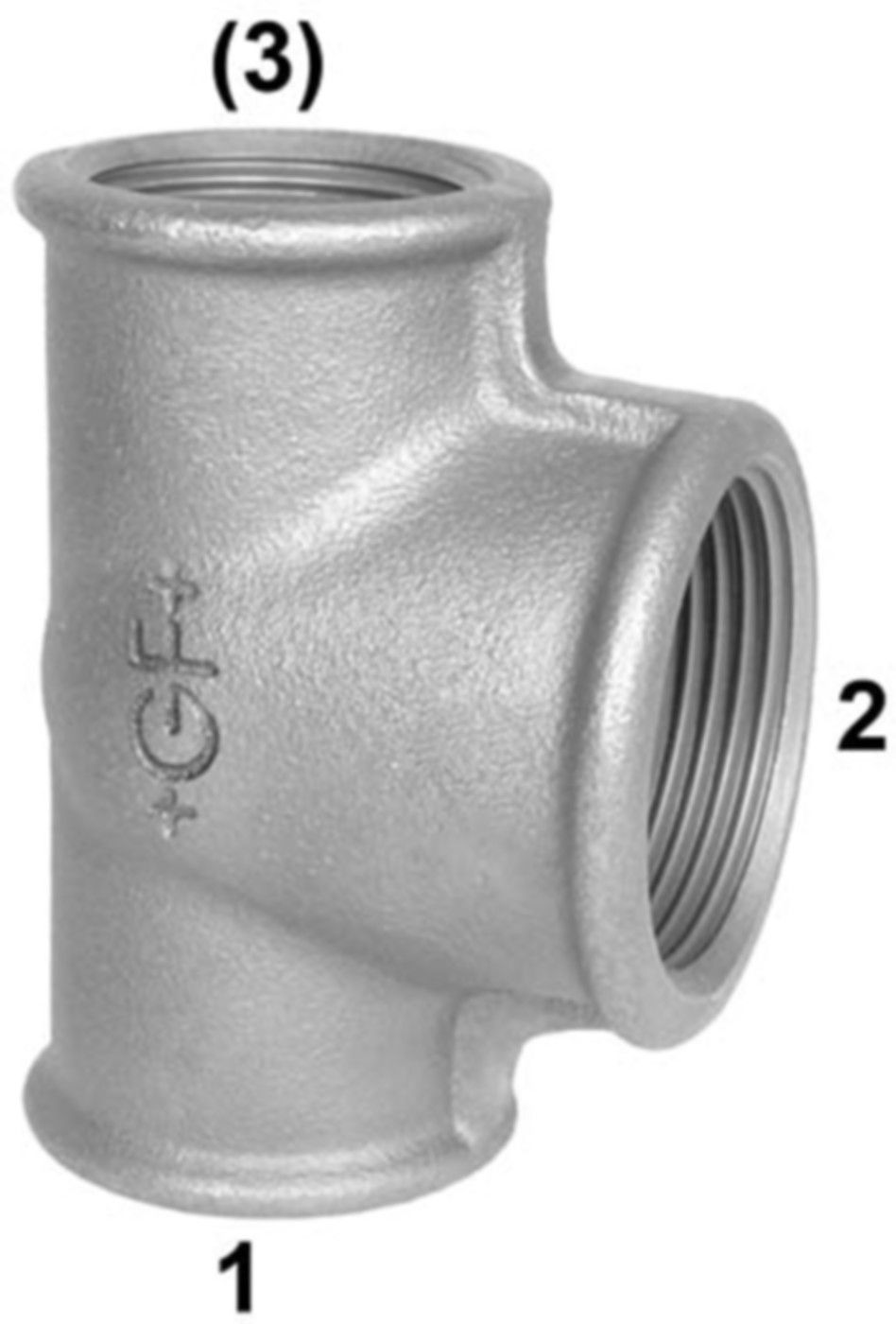 T-Stück red. 130 S 1/2"- 1"- 1/2" 770 130 130 - GF schw. Tempergussfittings