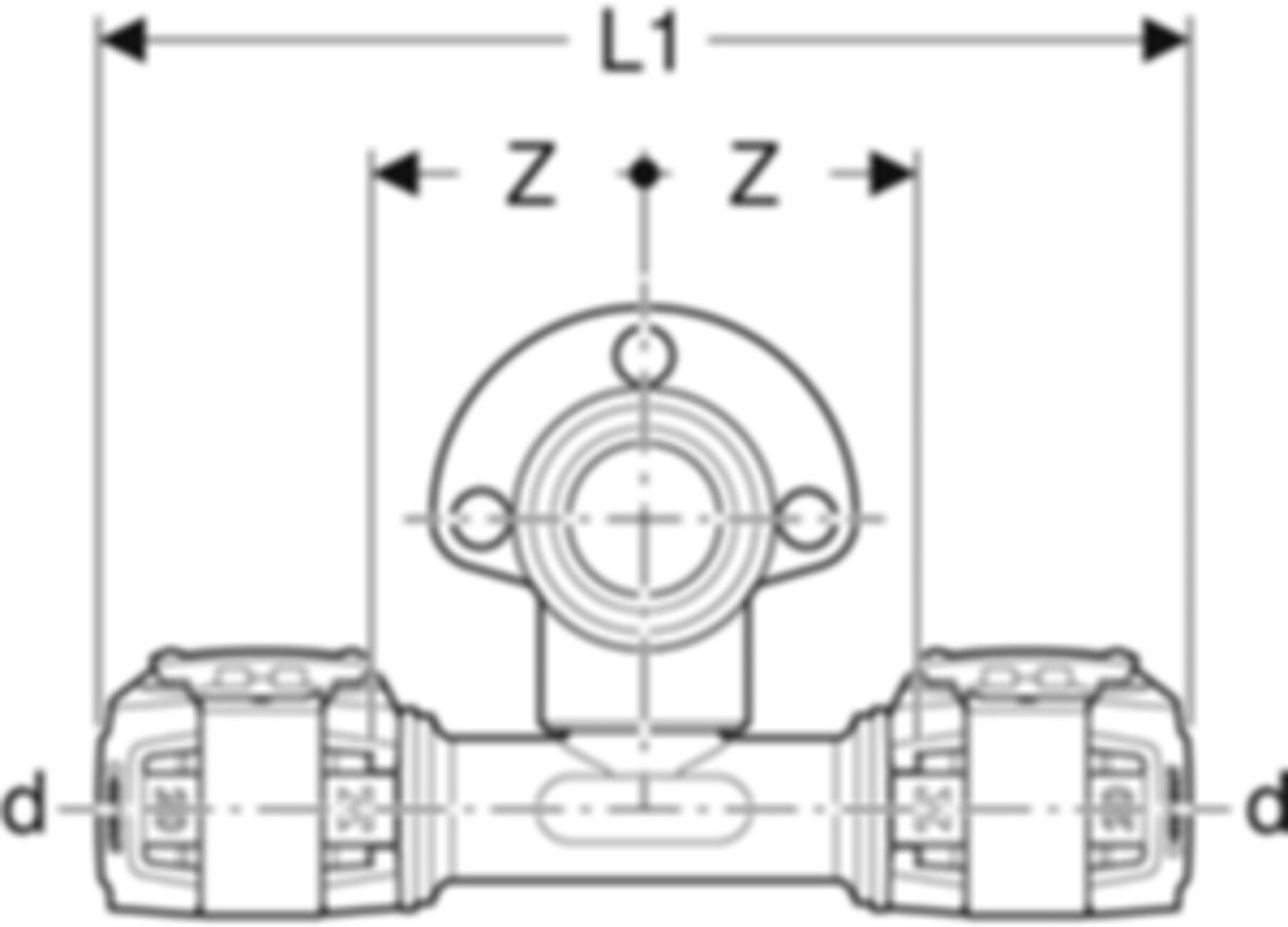 T-Anschlusswinkel 90° abgesetzt 20mm-1/2"-20mm L=52mm 620.981.00.1 - Geberit FlowFit-Rohre/Formstücke