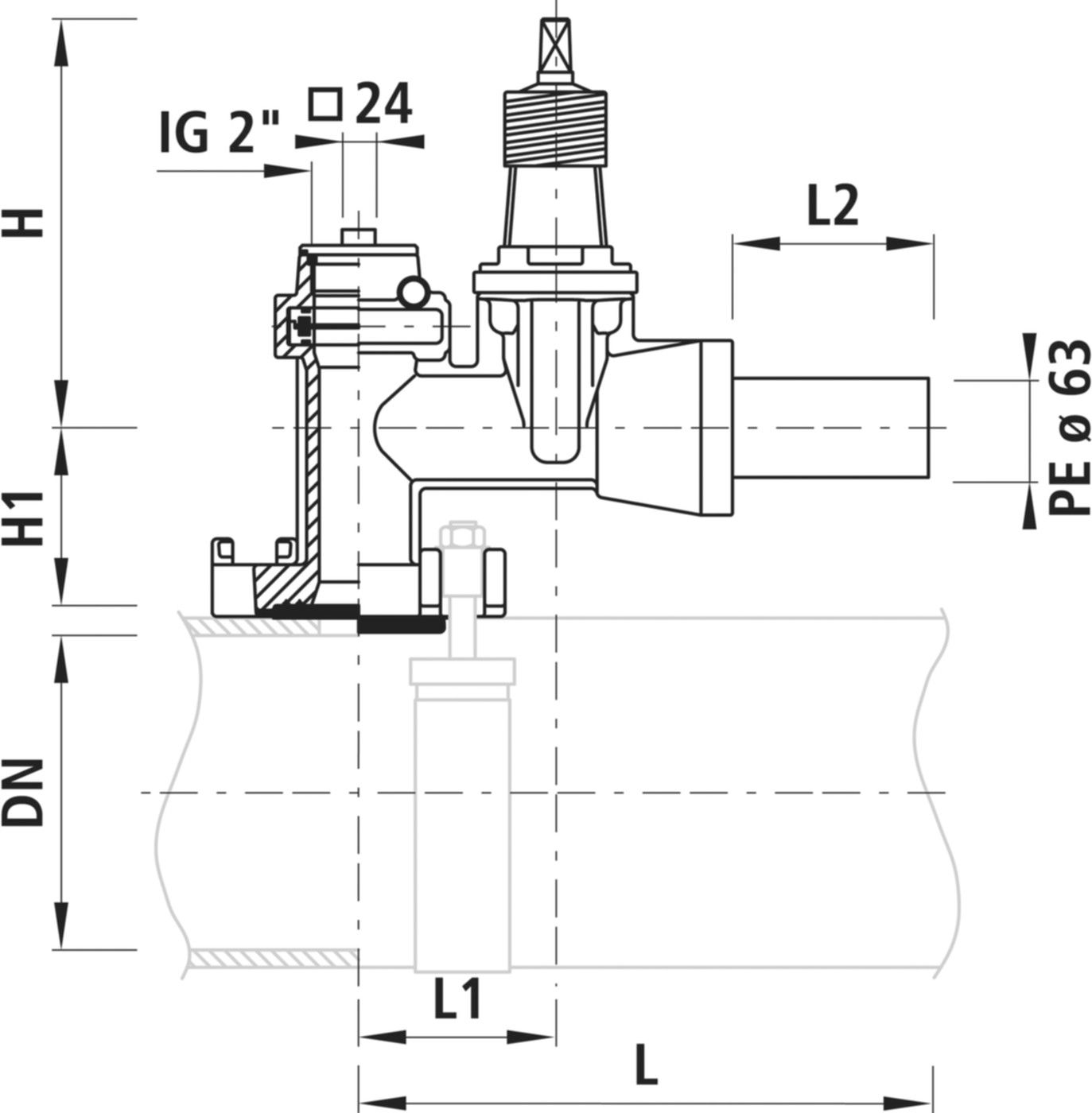 Schieberschelle ROBUSTO DN 50 Gas 2736 Doppelbügel DN 100-500 - Hawle Hausanschluss- und Anbohrarmaturen