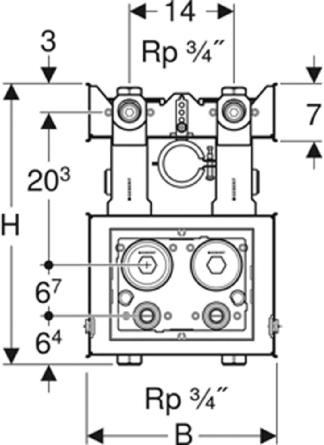 GIS-Waschtisch-Set Standarm.461.157.00.2 mit 2 Wasserzählerstrecken mit UP-Ventil - Geberit Systemventile / Armaturen