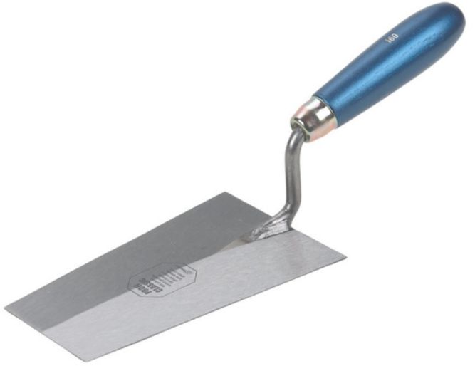 Berner Putzkelle, Blatt gehärtet L= 120mm, mit blauem Holzheft - Bauwerkzeuge