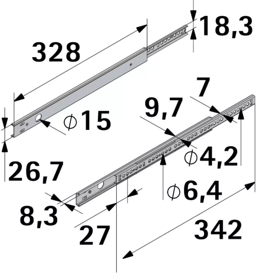 Hettich Kugelpräzisionsteilauszug KA 270, 345-550mm, Belastung max. 12kg, à 2 Stk - Diverse Möbelbeschläge und Zubehör