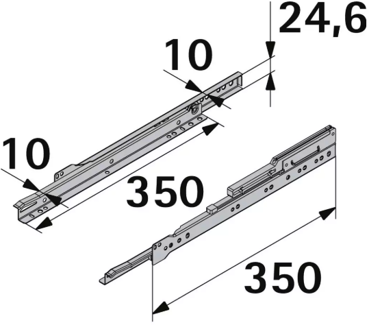Hettich Rollschubführung Teilauszug mit Dämpfung, 350mm, à 2 Stk - Diverse Möbelbeschläge und Zubehör