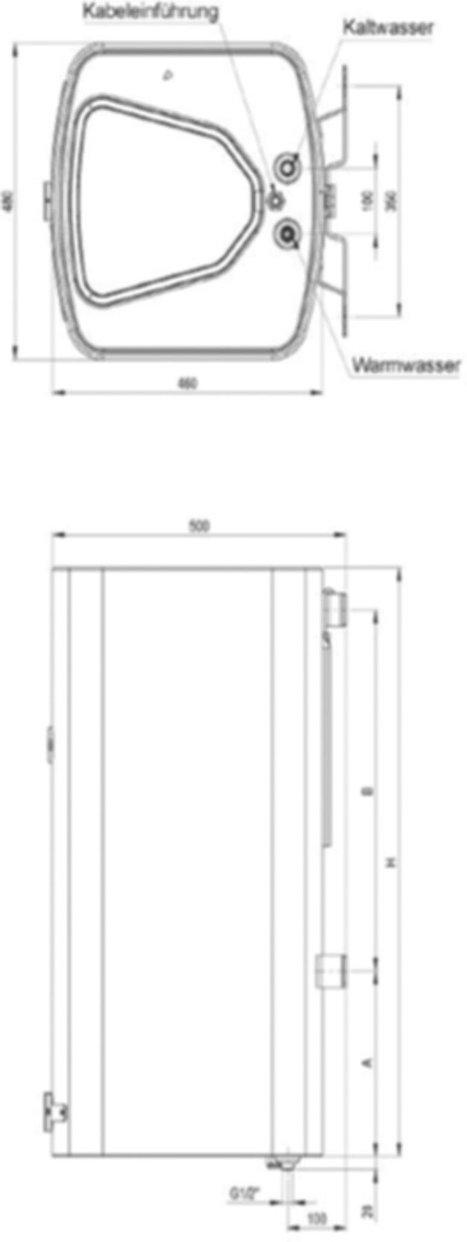 Wandmodell 50 L EKB 050 U 945421 579 x 480 x 500 mm 230V - Atlantic-Wassererwärmer