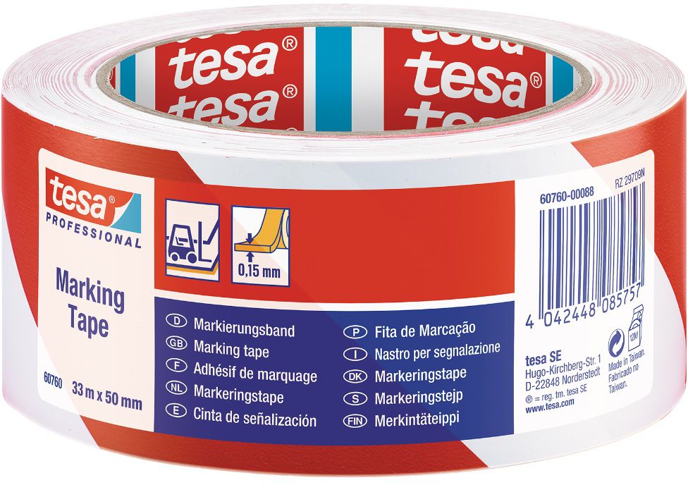 TESA Markierungsband, rot/weiss, Profi B= 50mm, L= 33m, 3212255 - Kleben