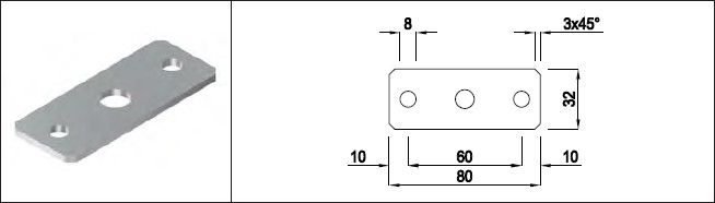 Wandplatte gestanzt eins. geschliffen 80 x 32 x 3 mm Zentrums-Ø 10 mm 1.4301 - INOXTECH-Handlauf-/Geländer-System