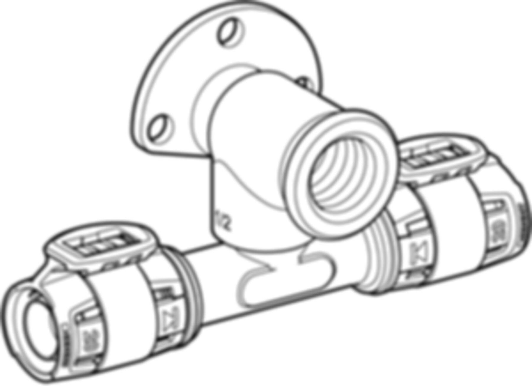 T-Anschlusswinkel 90° abgesetzt 20mm-1/2"-20mm L=52mm 620.981.00.1 - Geberit FlowFit-Rohre/Formstücke