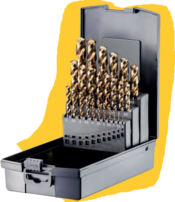 FORTEC Spiralbohrer Satz DIN 338, 25-tlg. Ø1.0-13.0 x 0.5mm, HSSE-Co5, Typ UNI - Bohren
