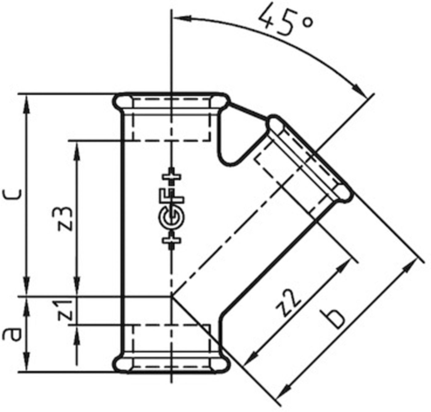 T-Stück 45° 165 S 2" 770 165 109 - GF schw. Tempergussfittings