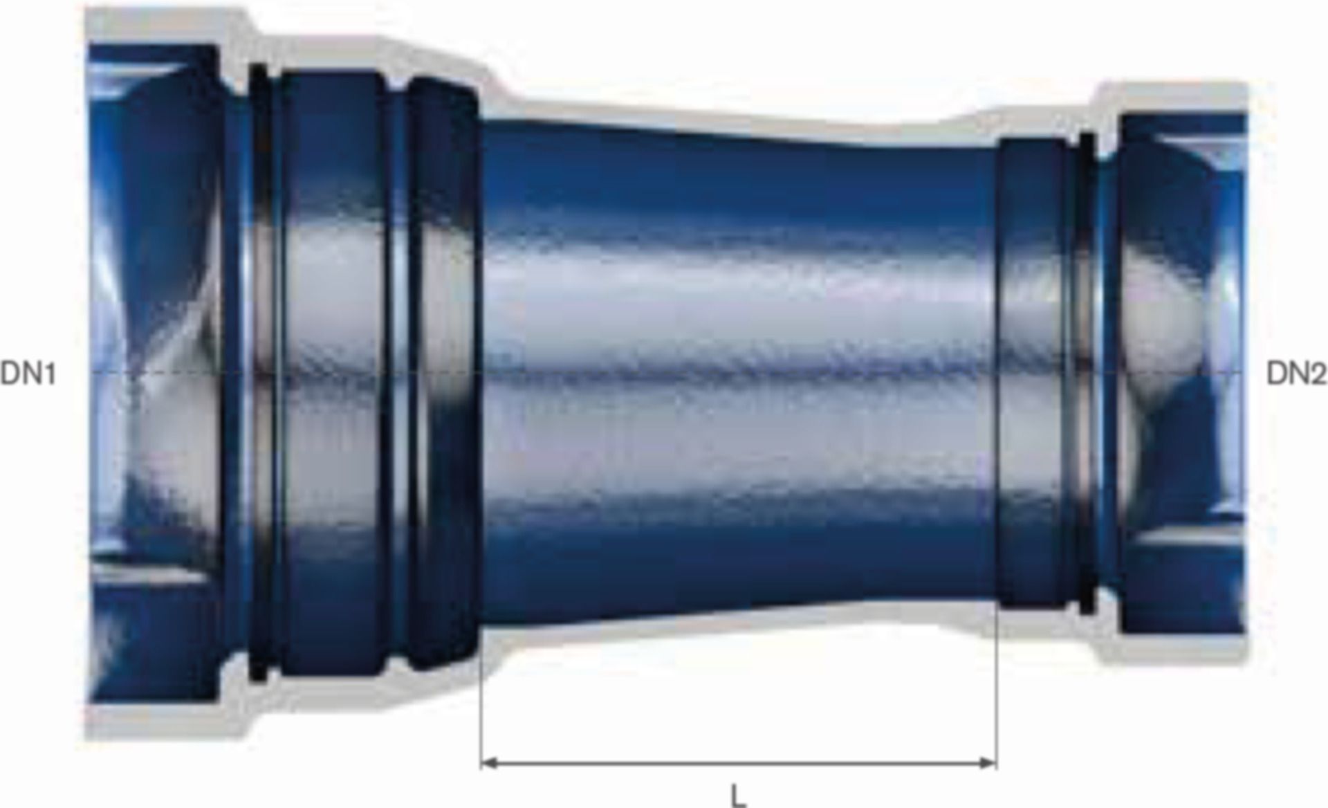 Muffe-Muffe-Reduktion MMR VRS-T Epoxy DN 100/80 - TRM Swiss Steckmuffenformstücke VRS-T