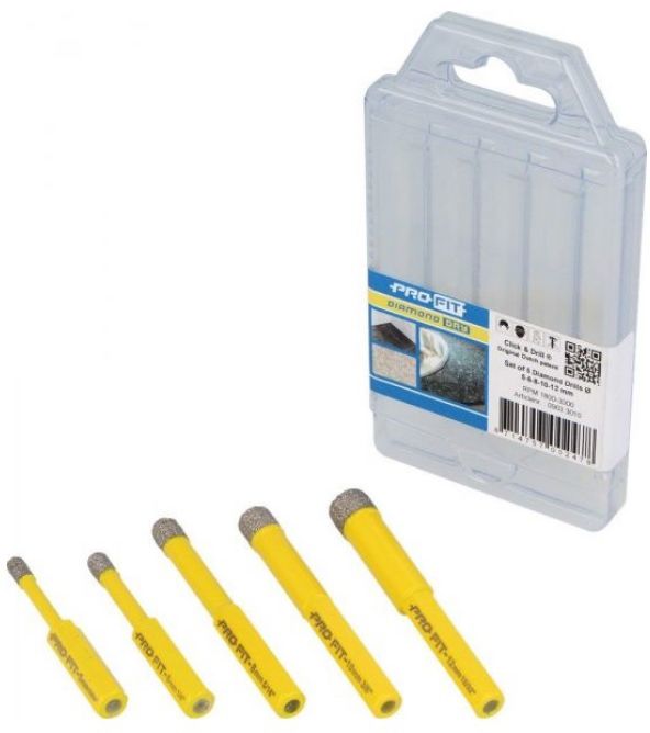 Diamant-Bohrer-Satz "PRO-FIT" Ø5,6,8,10,12mm, für trockenbohrungen, 5-tlg - Bohren