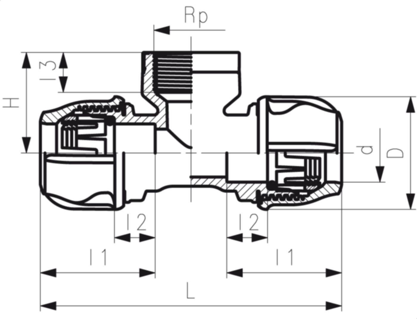 Übergangs-T-90° mit Innengewinde d 63mm - 1 1/4" 158 400 194 - GF iJoint-Klemmverbinder