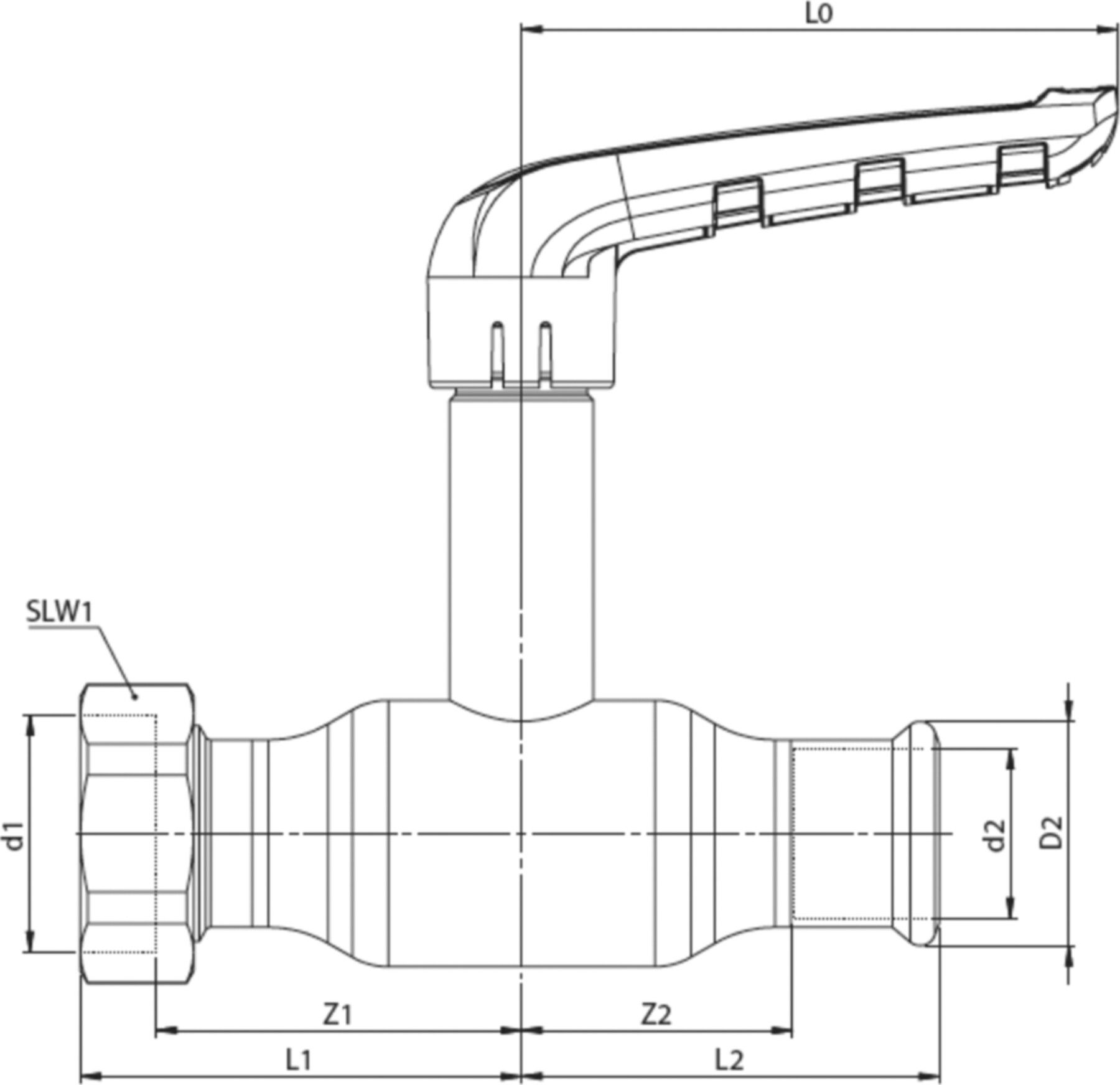 Press-Kugelhahnen lange Spindel Fullflow BF214011 DN 20 / 22mm - Ballofix/Broen-Armaturen