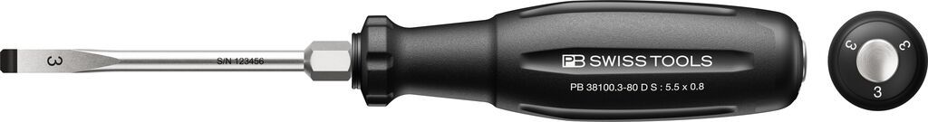 PB Schraubenzieher, SwissGrip Evo, Schlitz , D S PB 38100,  Gr. 3, L=80mm D S - Schraubenzieher