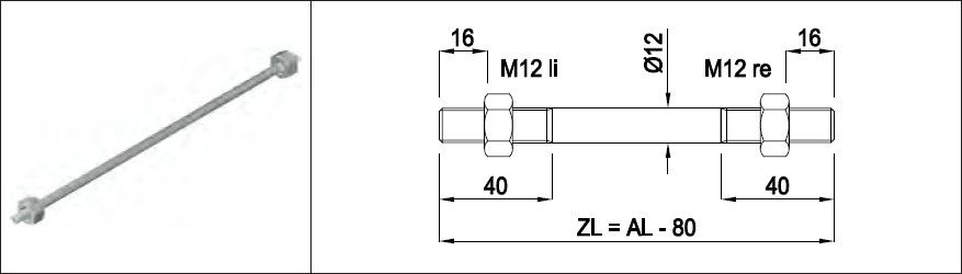 Zugstange bis Länge 1500 mm W.1.4305 inkl. 2 Kontermuttern Gewinde M12 - INOXTECH-Handlauf-/Geländer-System